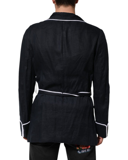 Dolce & Gabbana Dark Blue DG Embroidery Jacket Robe Blazer