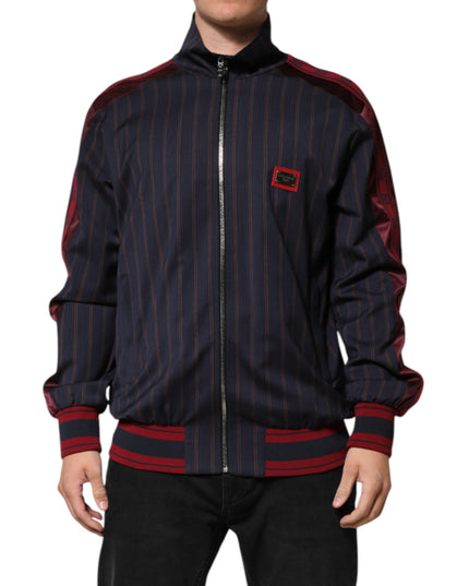 Dolce & Gabbana Blue Red Striped Logo Plaque Full Zip Jacket