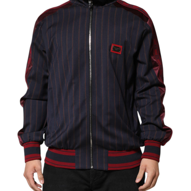 Dolce & Gabbana Blue Red Striped Logo Plaque Full Zip Jacket
