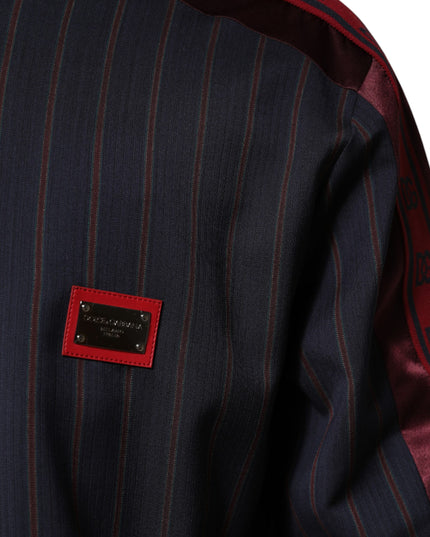 Dolce & Gabbana Blue Red Striped Logo Plaque Full Zip Jacket