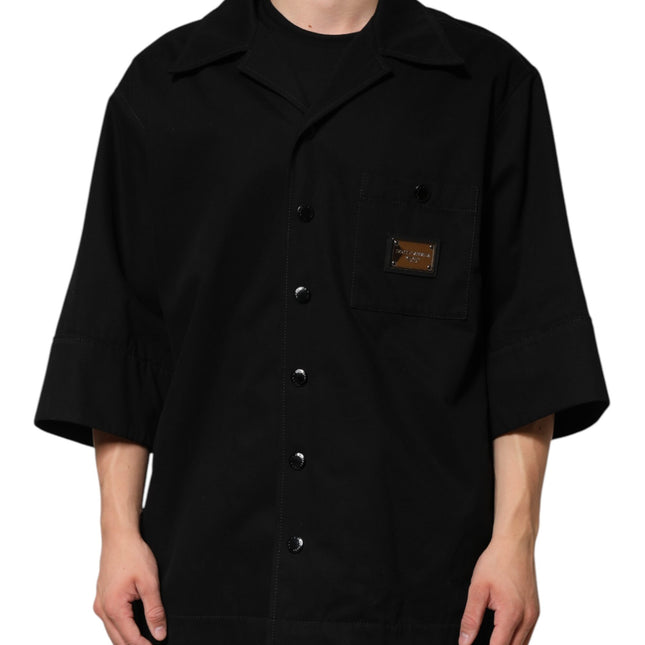 Dolce & Gabbana Black Short Sleeve Button Men Casual Shirt