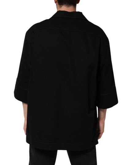 Dolce & Gabbana Black Short Sleeve Button Men Casual Shirt