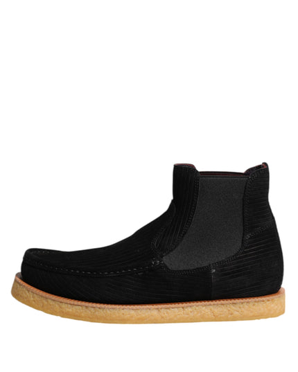 Dolce & Gabbana Black Calf Suede Slip On Ankle Boots Shoes