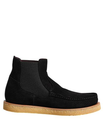 Dolce & Gabbana Black Calf Suede Slip On Ankle Boots Shoes