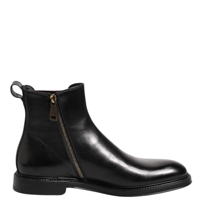 Dolce & Gabbana Black Chelsea Leather Mid Calf Boots Shoes