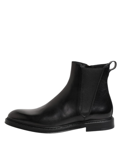 Dolce & Gabbana Black Chelsea Leather Mid Calf Boots Shoes
