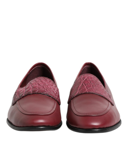 Dolce & Gabbana Burgundy Leather Formal Slip On Shoes