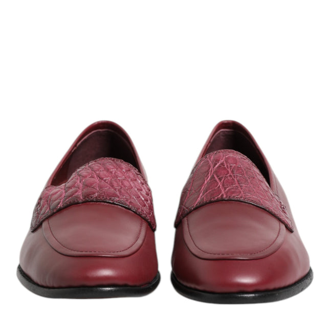 Dolce & Gabbana Burgundy Leather Formal Slip On Shoes