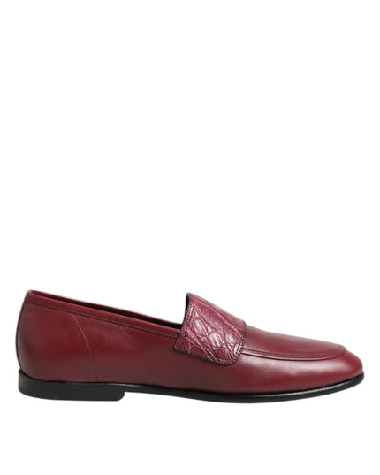 Dolce & Gabbana Burgundy Leather Formal Slip On Shoes