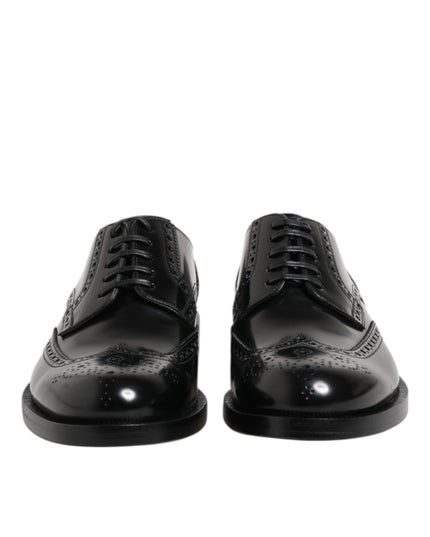 Dolce & Gabbana Black Leather Derby Wingtip Formal Shoes