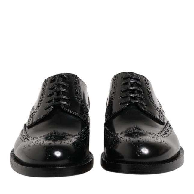 Dolce & Gabbana Black Leather Derby Wingtip Formal Shoes