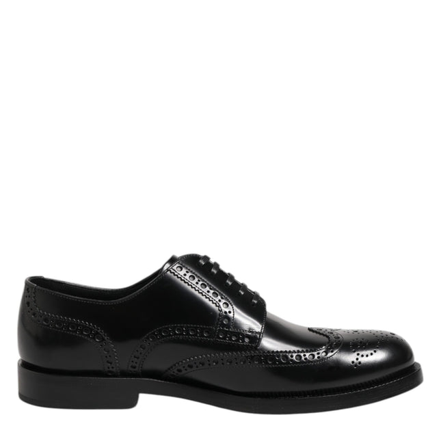 Dolce & Gabbana Black Leather Derby Wingtip Formal Shoes