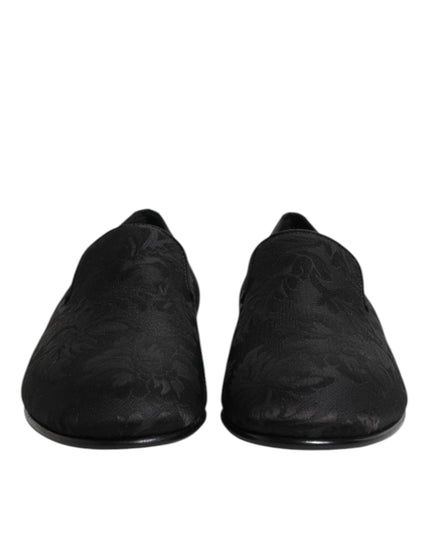 Dolce & Gabbana Black Floral Brocade Loafers Men Dress Shoes