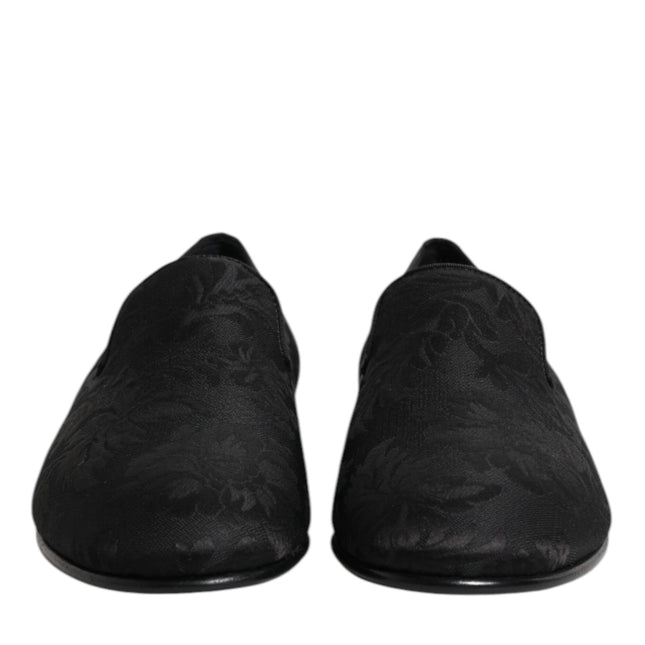 Dolce & Gabbana Black Floral Brocade Loafers Men Dress Shoes