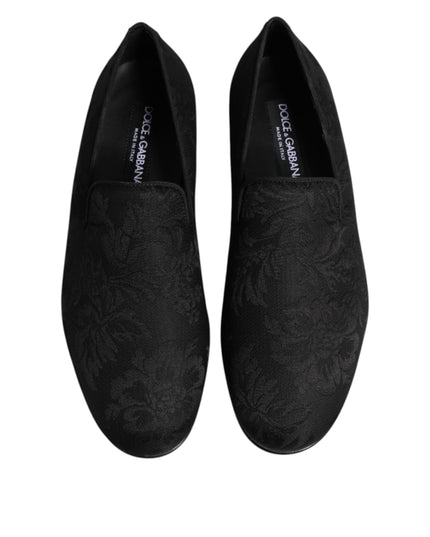 Dolce & Gabbana Black Floral Brocade Loafers Men Dress Shoes