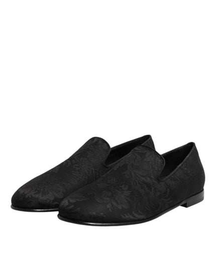 Dolce & Gabbana Black Floral Brocade Loafers Men Dress Shoes