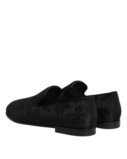 Dolce & Gabbana Black Floral Brocade Loafers Men Dress Shoes