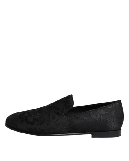Dolce & Gabbana Black Floral Brocade Loafers Men Dress Shoes