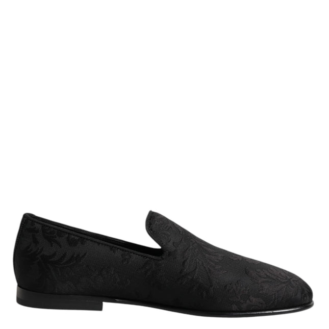 Dolce & Gabbana Black Floral Brocade Loafers Men Dress Shoes
