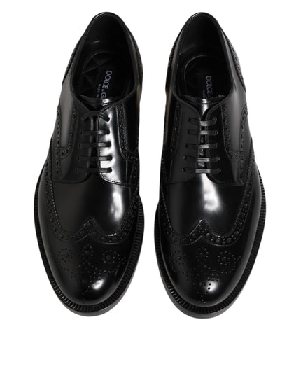 Dolce & Gabbana Black Leather Derby Wingtip Formal Shoes