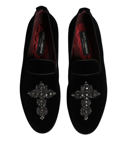 Dolce & Gabbana Black Suede Cross Slip On Loafers Dress Shoes
