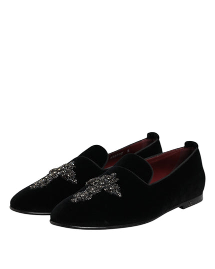 Dolce & Gabbana Black Suede Cross Slip On Loafers Dress Shoes