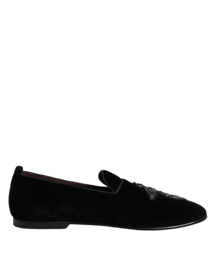 Dolce & Gabbana Black Suede Cross Slip On Loafers Dress Shoes
