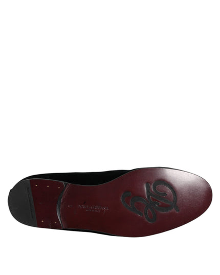 Dolce & Gabbana Black Suede Cross Slip On Loafers Dress Shoes