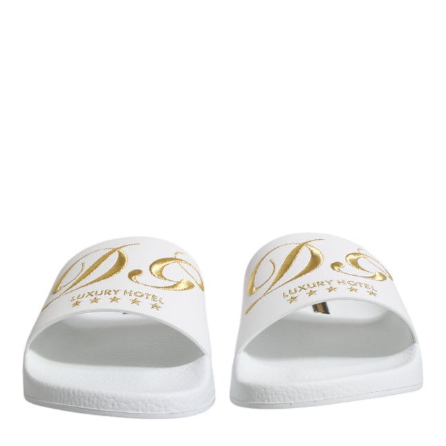 Dolce & Gabbana White Leather Slides Sandals Beachwear Shoes
