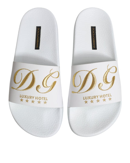 Dolce & Gabbana White Leather Slides Sandals Beachwear Shoes