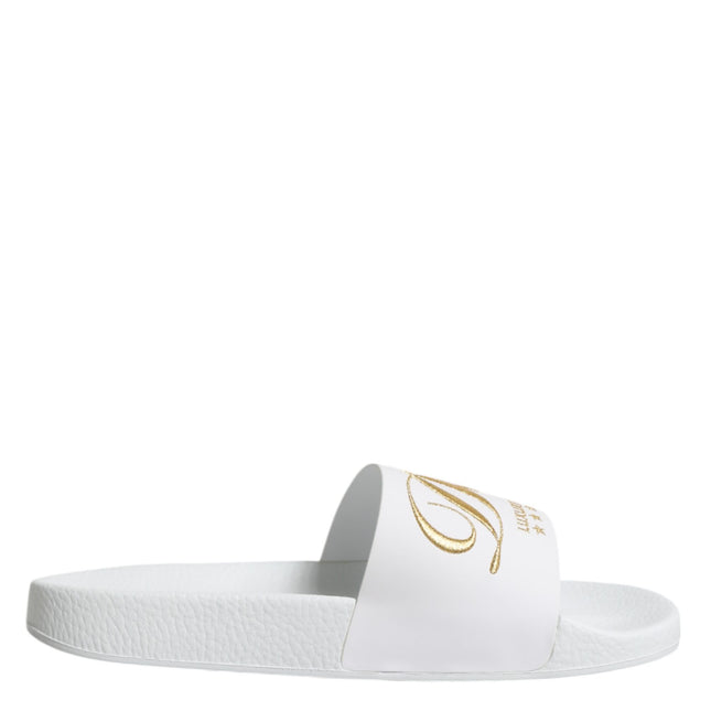 Dolce & Gabbana White Leather Slides Sandals Beachwear Shoes