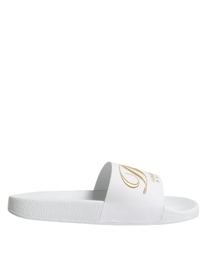 Dolce & Gabbana White Leather Slides Sandals Beachwear Shoes