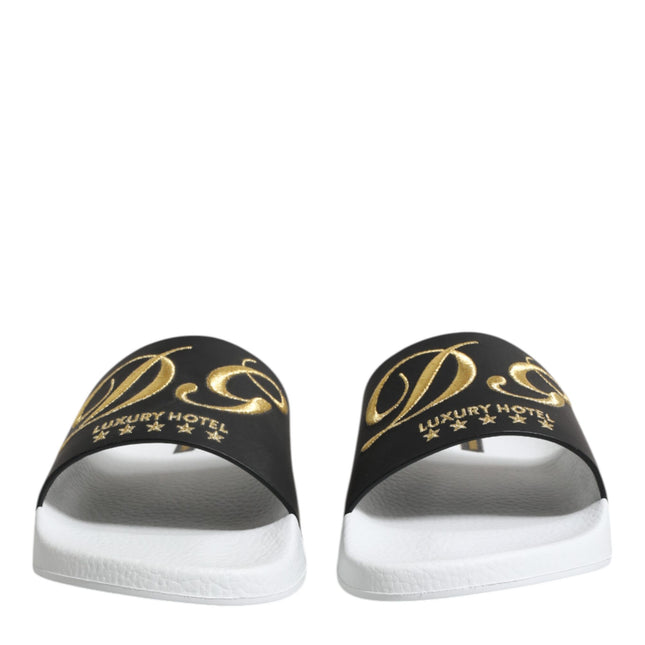 Dolce & Gabbana White Black Leather Sandals Beachwear Shoes