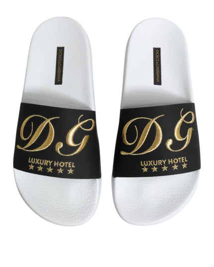 Dolce & Gabbana White Black Leather Sandals Beachwear Shoes