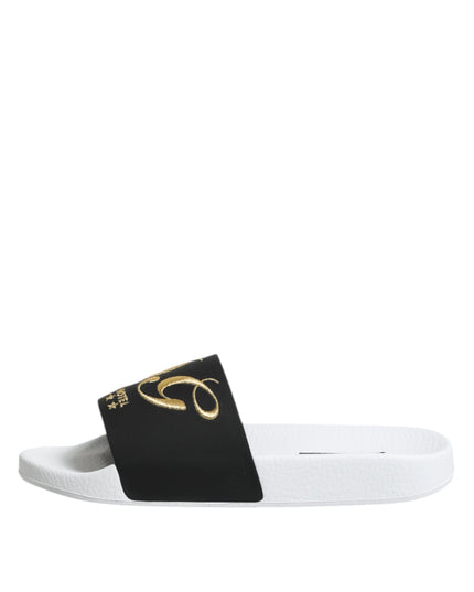 Dolce & Gabbana White Black Leather Sandals Beachwear Shoes