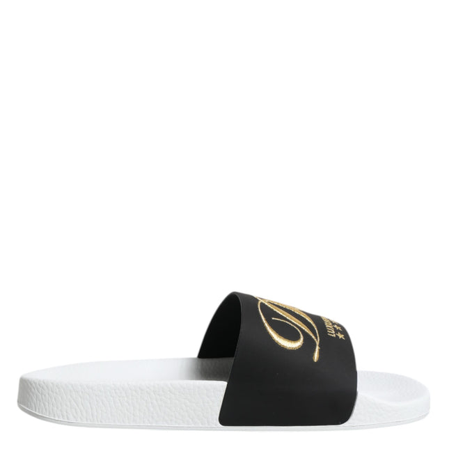 Dolce & Gabbana White Black Leather Sandals Beachwear Shoes