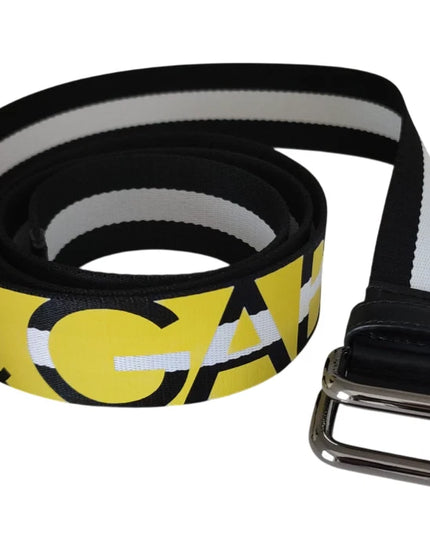 Dolce & Gabbana Black Yellow Logo Striped Metal Buckle Belt