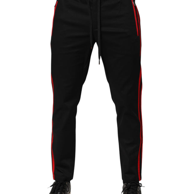 Dolce & Gabbana Red Stripe Cotton Logo Jogger Sweatpants Pants
