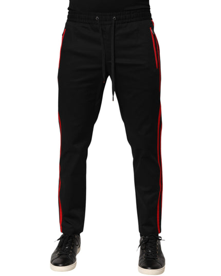 Dolce & Gabbana Red Stripe Cotton Logo Jogger Sweatpants Pants