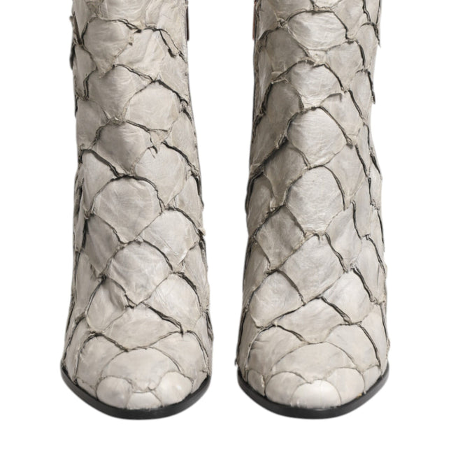 Dolce & Gabbana Off White Leather Heels Ankle Boots Shoes