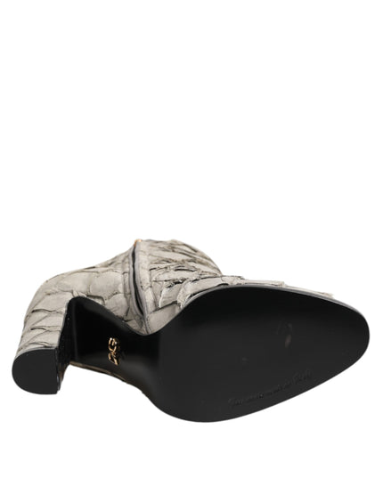 Dolce & Gabbana Off White Leather Heels Ankle Boots Shoes