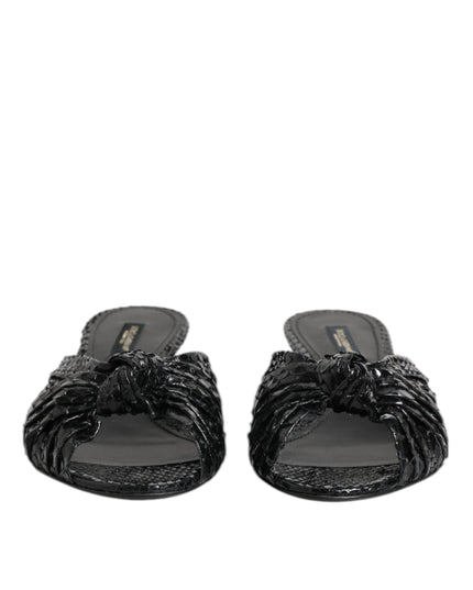 Dolce & Gabbana Black Leather Heels Slides Sandals Shoes