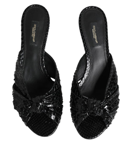 Dolce & Gabbana Black Leather Heels Slides Sandals Shoes