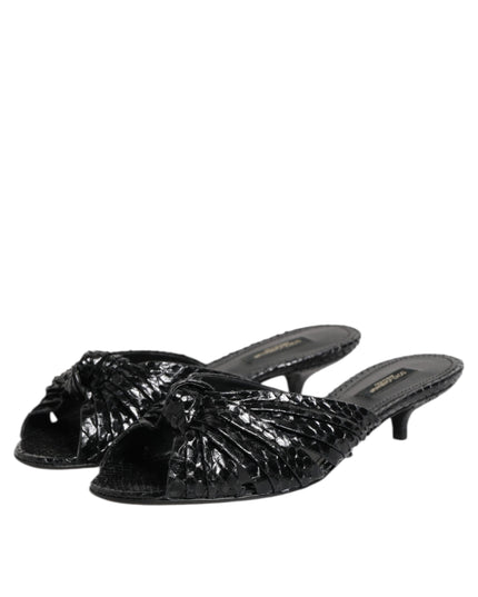 Dolce & Gabbana Black Leather Heels Slides Sandals Shoes