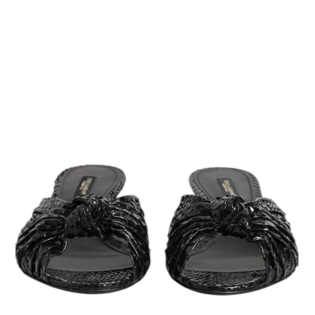 Dolce & Gabbana Black Leather Heels Slides Sandals Shoes