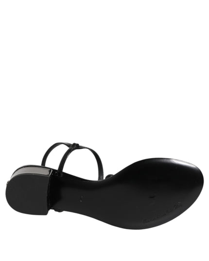 Dolce & Gabbana Black Leather Crystal Ankle Strap Sandals Shoes
