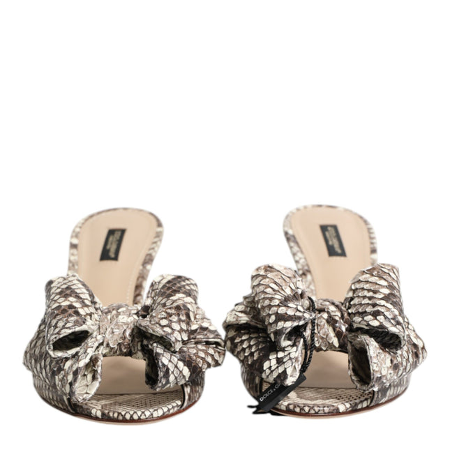 Dolce & Gabbana Multicolor Keira Bow Leather Peep Toe Mules Shoes