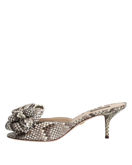 Dolce & Gabbana Multicolor Keira Bow Leather Peep Toe Mules Shoes
