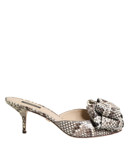 Dolce & Gabbana Multicolor Keira Bow Leather Peep Toe Mules Shoes