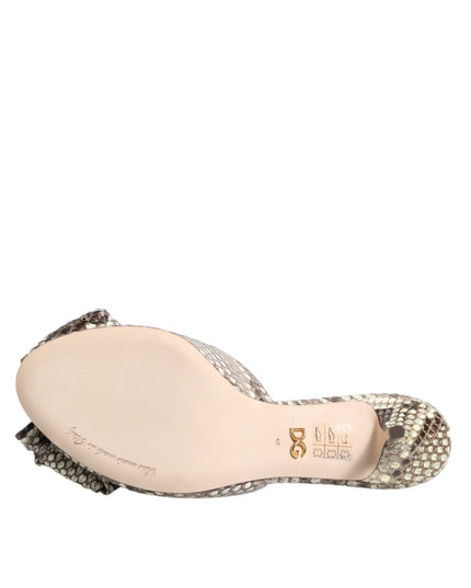 Dolce & Gabbana Multicolor Keira Bow Leather Peep Toe Mules Shoes